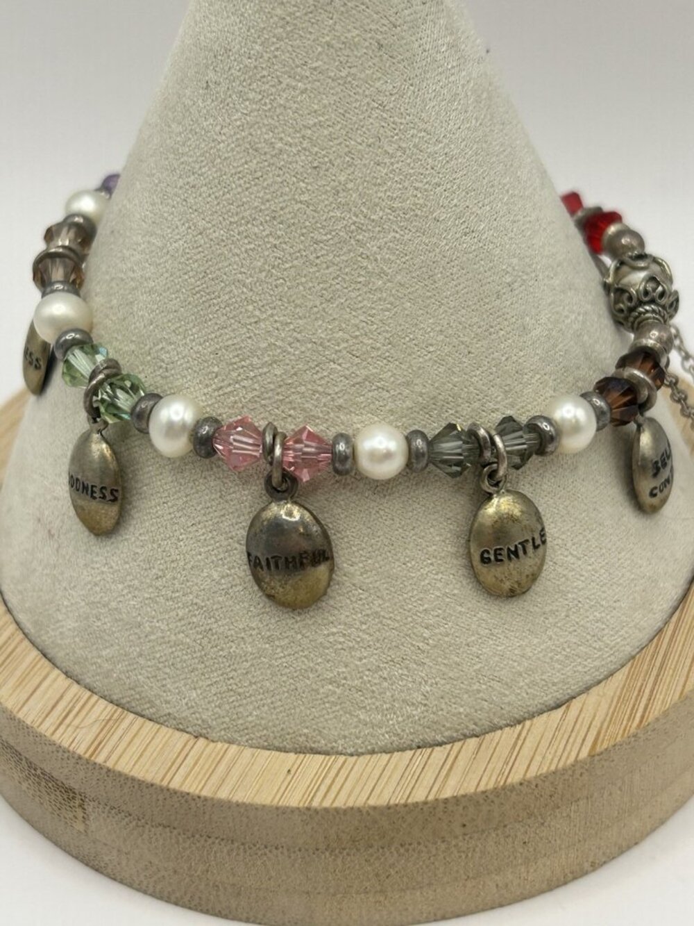 Sterling Silver Faith Charm Bracelet Pearls Beads Magnetic Clasp Safety Chain - Picture 4 of 15